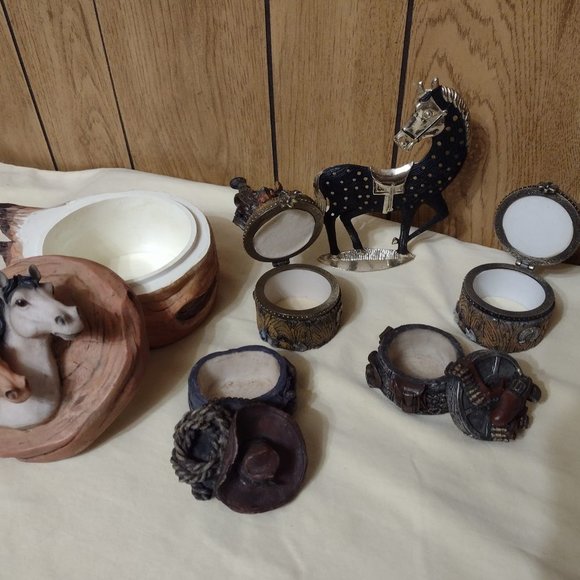 6 pcs Vintage Jewelry Horse Saddle Cowboy Hat Jewelry & Ring Holders Keepers - Picture 6 of 12